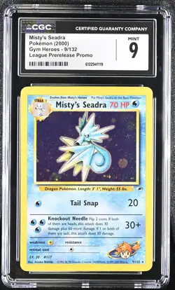 CGC 9 MINT Misty's Seadra 2000 Gym Heroes 9/132 Prerelease Holo Pokemon Card - Image 1