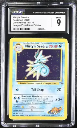 CGC 9 MINT Misty's Seadra 2000 Gym Heroes 9/132 Prerelease Holo Pokemon Card - Image 1