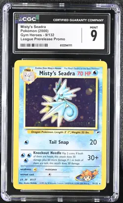 CGC 9 MINT Misty's Seadra 2000 Gym Heroes 9/132 Prerelease Holo Pokemon Card - Image 1
