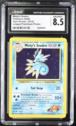 CGC 8.5 Misty's Seadra 2000 Gym Heroes 9/132 Prerelease Holo Pokemon Card - Image 1