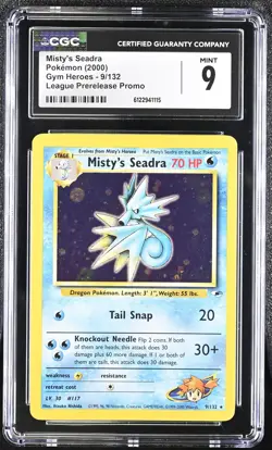 CGC 9 MINT Misty's Seadra 2000 Gym Heroes 9/132 Prerelease Holo Pokemon Card - Image 1