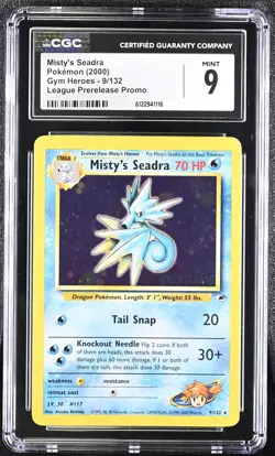 CGC 9 MINT Misty's Seadra 2000 Gym Heroes 9/132 Prerelease Holo Pokemon Card - Image 1