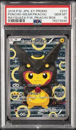 2016 POKEMON JPN XY PROMO #231 PONCHO-WEARING PIKACHU PSA 10 - Image 1