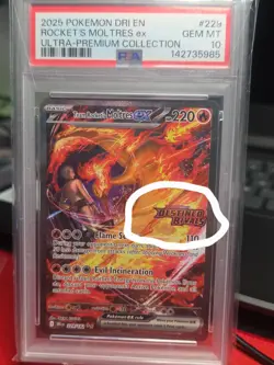 2025 Pokemon Destined Rivals EN Rocket’s Moltres Stamped UPC #229 PSA 10 Graded - Image 1