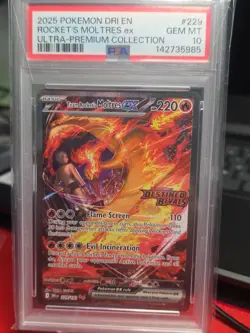 2025 Pokemon Destined Rivals EN Rocket’s Moltres Stamped UPC #229 PSA 10 Graded - Image 5