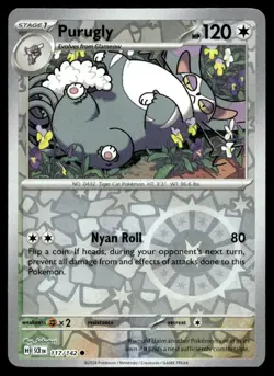 Purugly 117/142 Pokemon Card Stellar Crown Common 120 HP Rev Holo NM AC - Image 1