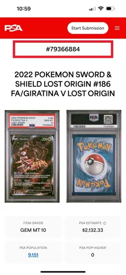 Pokemon Giratina V Full Art Ultra Rare Holo Lost Origin 186/196 PSA 10 - Image 3