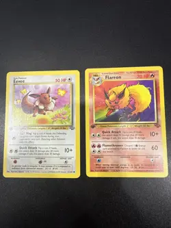 Pokemon TCG Flareon Jungle 19/64 1st Edition Rare 70 HP 1999 + 51/64 Eevee 1st - Image 1