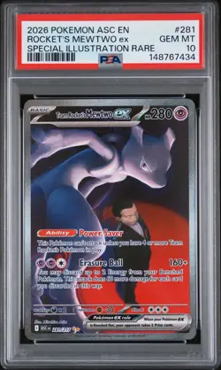 2026 POKEMON ASC EN-ASCENDED HEROES #281 TEAM ROCKET'S MEWTWO EX PSA 10 - Image 1