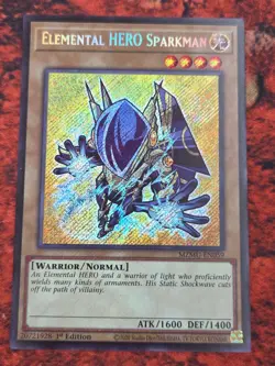 Yugioh! 1x Elemental HERO Sparkman MZMU-EN059 Secret Rare 1st Ed NM - Image 1