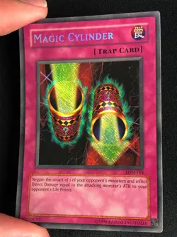 YUGIOH MISPRINT REVERSE FOIL! MAGIC CYLINDER LON-104 SECRET HP/ CREASES - Image 1