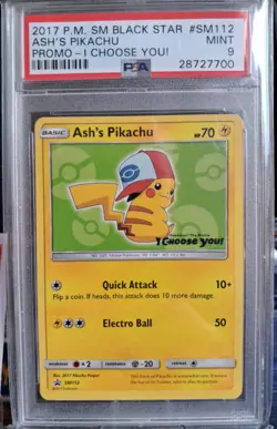 🔥 Pokemon Ash S Pikachu SM112 Black Star Promo PSA 9 I CHOOSE YOU 2017 EN Mint - Image 1
