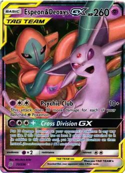 Pokemon TCG Espeon & Deoxys GX 72/236 Unified Minds Holo DMG - Image 1
