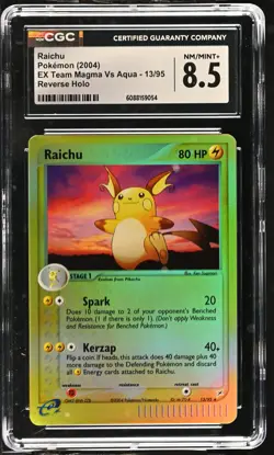 CGC 8.5 Raichu 2004 EX Team Magma Vs Aqua 13/95 Reverse Holo Pokemon Card - Image 1