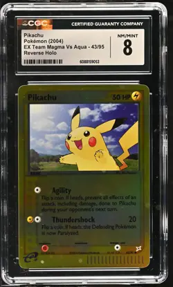 CGC 8 Pikachu 2004 EX Team Magma Vs Aqua 43/95 Reverse Holo Pokemon Card - Image 1