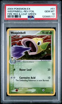 2004 POKEMON EX FIRE RED & LEAF GREEN #51 WEEPINBELL-REVERSE FOIL PSA 10 - Image 1