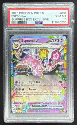 2025 Pokemon Prismatic Evolutions Espeon ex SURPRISE BOX EXCLUSIVE PSA 10 - Image 1
