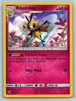 Ribombee - Sun & Moon Base Set 93/149 Holo Rare Pokemon TCG Card NM - Image 1