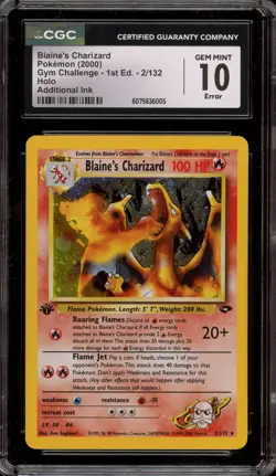 Pokemon Blaine's Charizard Gym Challenge 1st Ed Holo #2 ADDITIONAL INK PSA 10 - Image 1