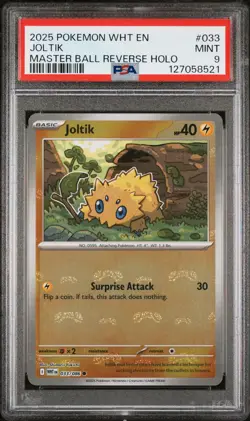 2025 POKEMON WHT EN-WHITE FLARE MASTER BALL REVERSE HOLO #033 JOLTIK PSA 9 - Image 1