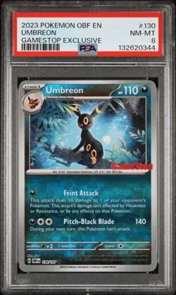 2023 Pokemon Obsidian Flames English Umbreon #130/197 GameStop Exclusive PSA 8 - Image 1