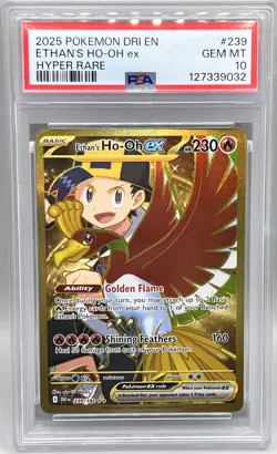2025 POKEMON DESTINED RIVALS DRI EN #239/182 ETHAN'S HO-OH EX HYPER RARE PSA 10 - Image 1