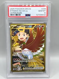 2025 POKEMON DESTINED RIVALS DRI EN #239/182 ETHAN'S HO-OH EX HYPER RARE PSA 10 - Image 3