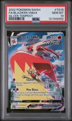 2022 POKEMON SWORD & SHIELD SILVER TEMPEST #TG15 FULL ART/BLAZIKEN VMAX PSA 10 - Image 1