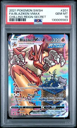 2021 POKEMON SWORD & SHIELD CHILLING REIGN SECRET FULL ART/BLAZIKEN VMAX PSA 10 - Image 1