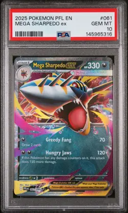 2025 Pokemon Pfl En-Phantasmal Flames #061 Mega Sharpedo Ex PSA 10 - Image 1
