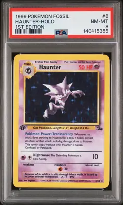 1999 POKEMON FOSSIL 1ST ED #6 HAUNTER-HOLO PSA 8 - Image 1