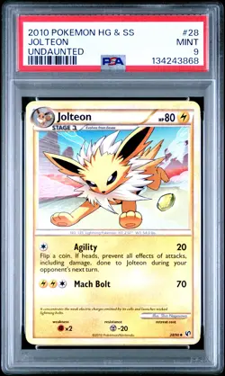 2010 Pokemon Heartgold & Soulsilver Undaunted #28 Jolteon Undaunted PSA 9 - Image 1