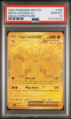 2025 POKEMON MEG EN-MEGA EVOLUTION MEGA HYPER RARE #188 MEGA LUCARIO EX PSA 10 - Image 1
