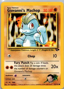 Pokemon TCG Giovannis Machop 72/132 Gym Challenge LP - Image 1
