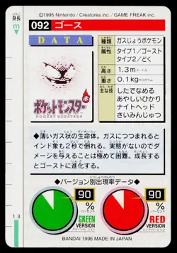 Gastly No. 092 Green Bandai Carddass Series 1-2 G Pokemon Japanese LP - Image 2