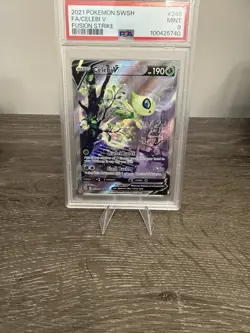 PSA 9 MINT Celebi V 245/264 Alternate Art SWSH08 Fusion Strike Pokemon Card - Image 1