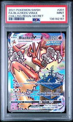 2021 POKEMON SWORD & SHIELD CHILLING REIGN SECRET FULL ART/BLAZIKEN VMAX PSA 9 - Image 1