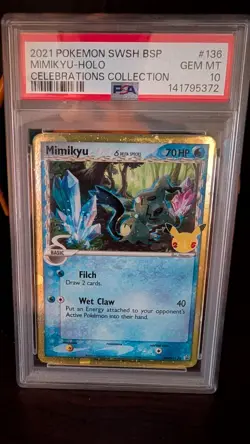 PSA 10 Pokemon Card Mimikyu SWSH136 Delta Species Celebrations Black Star Promo - Image 1