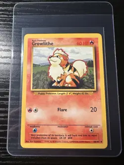 Growlithe 28/102 Base Set Unlimited WOTC Vintage Pokemon - Image 1