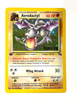 Pokemon Fossil AERODACTYL 1/62 Holo 1ST EDITION PRERELEASE - Image 1