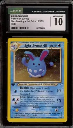 Pokemon Light Azumarill Neo Destiny 1st Edition Holo Rare #13 CGC 10 Gem Mint - Image 1