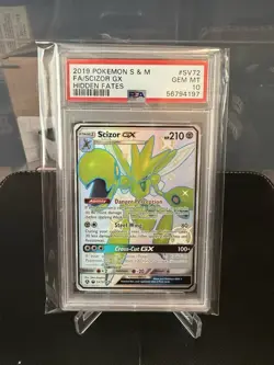 2019 POKEMON SUN & MOON HIDDEN FATES #SV72 FULL ART/SCIZOR GX PSA 10 - Image 1