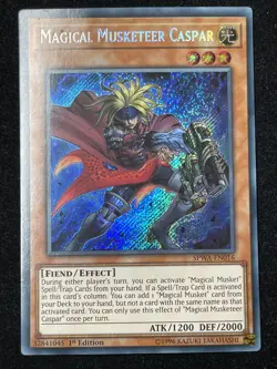 YUGIOH MAGICAL MUSKETEER CASPAR SECRET RARE 1ST EDITION EXCELLENT SPWA-EN016 - Image 1