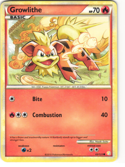 Growlithe Common Pokemon TCG HeartGold & SoulSilver 65/123 HP - Image 1