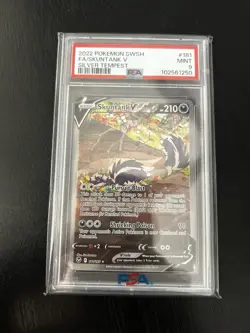 Pokemon TCG Skuntank V Full Art Ultra Rare Holo 181/195 PSA 9 Silver Tempest - Image 1