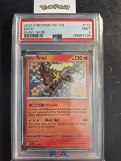 2024 Pokemon Paldean Fates #112 Entei Shiny Rare PSA Mint 9 - Image 1