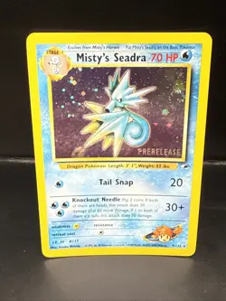 Pokemon TCG Misty's Seadra Holo Rare Gym Heroes Prerelease 9/132 DS Swirl - Image 1