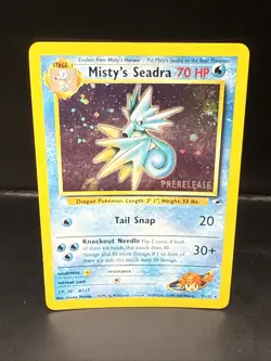 Pokemon TCG Misty's Seadra Holo Rare Gym Heroes Prerelease 9/132 DS Swirl - Image 2