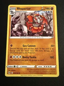 POKEMON TCG: RHYPERIOR 091/196 LOST ORIGIN NON HOLO RARE CARD NM/M - Image 1