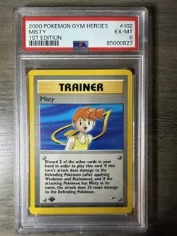 2000 Pokemon Gym Heroes Misty 1st Ed. PSA 6 EX-MT - Image 1